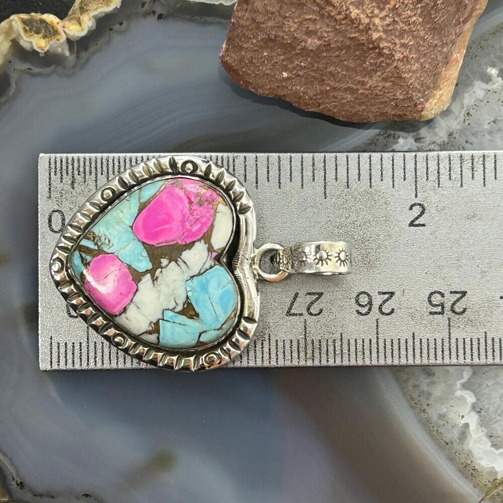 Sterling Silver Southwestern Style Cotton Candy Heart Pendant For Women #4 - Picture 10 of 10